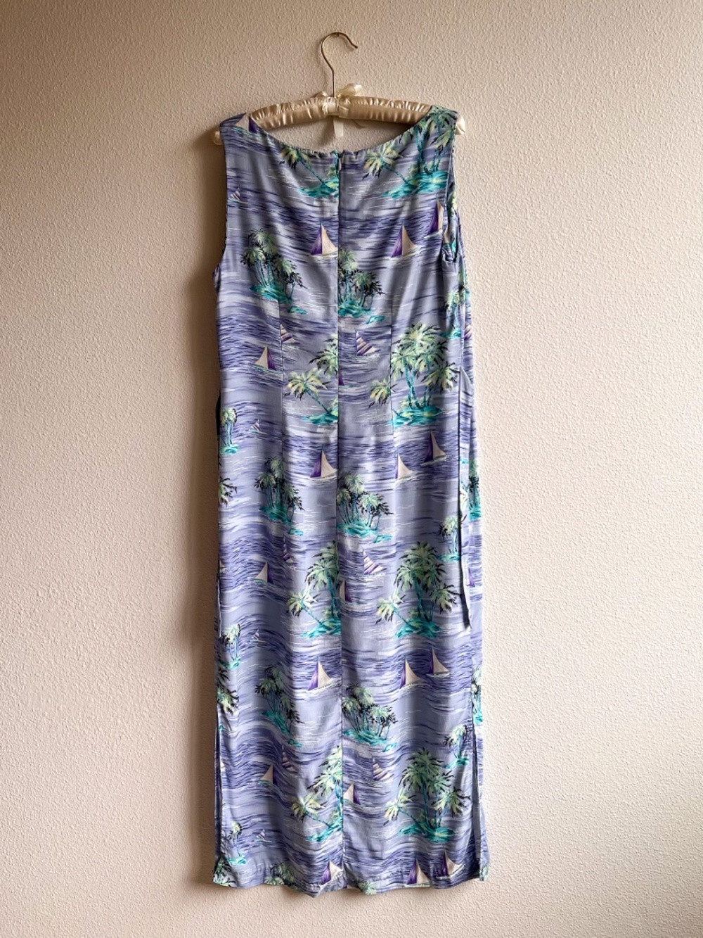 Vintage 1990s Tropical Sailboat Print Midi Dress (M/L) - Picture 11 of 13